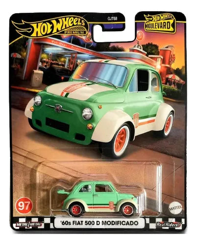 Hot Wheels Premium60´s Fiat 500 Modificado Verde Pistache Escudería Miniatura